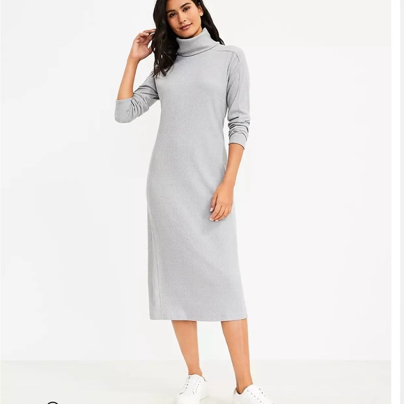 LOFT Lou & Grey Brushed Rib Knit Turtleneck Midi Dress Size M - Picture 3 of 10